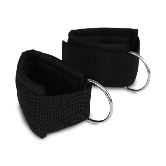Padded exercise wrist and ankle cuffs for stacking resistance exercise bands.