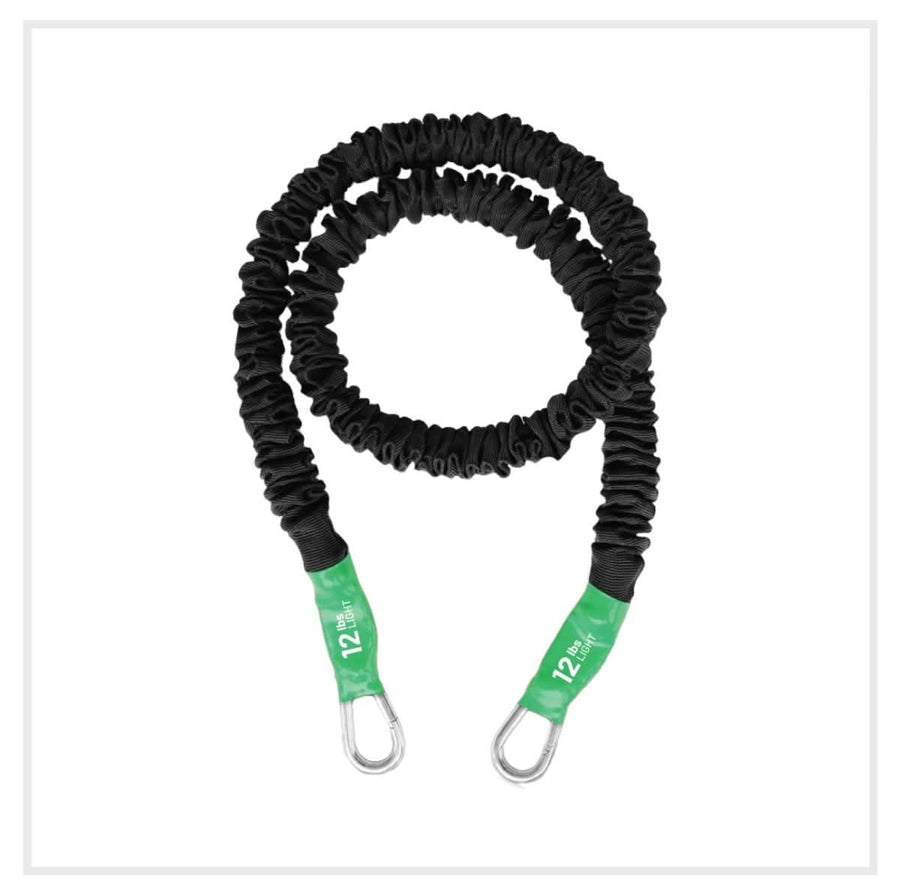 12lb Light Resistance Stackable tension bands with clip on each end. this bungee style resistance cord is designed for all workouts, exercise routine and fitness journey. covered, sheathed for your safety, to be anti-snap and long lasting. Best band on the market for a High resistance tension tube workout