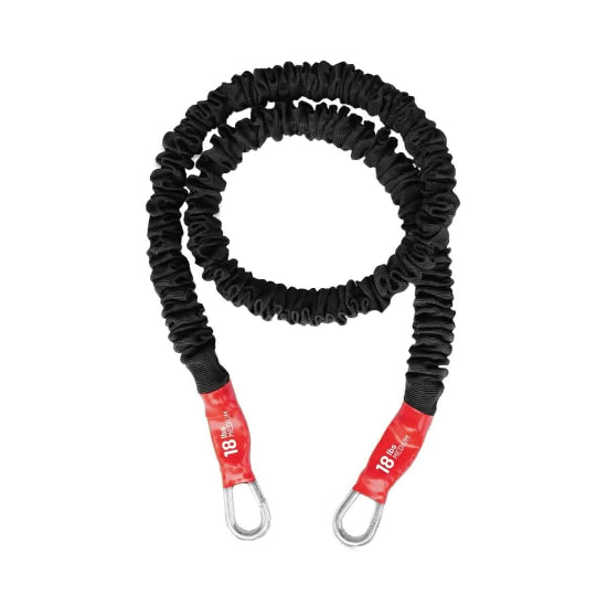 18LB medium  resistance band with clips. Made in America and Covered for Safety to protect you and the band during exercise. Perfect for Home Gym, Fitness Classes, Personal Trainers, Gyms and Exercise Classes. Clips allow easy transition from handles to cuffs, foot straps and bars.
