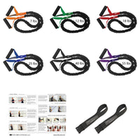 Thumbnail for A 6 band home gym that will take your workout to the next level. This home gym comes with 6 different 4 ft resistance bands with handles, 2 anchors and a workout guide. Each band is covered for safety and has comfortable padded handles. 