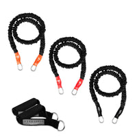 Thumbnail for Set of 3 Covered Resistance Bands with clips for stacking. Comes with a light, medium and very heavy band. Includes Padded Handles