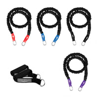 Thumbnail for Heavy Set of resistance bands to add to your home gym. This set is not for the faint of heart, it includes a medium, heavy, very heavy and ultra heavy band, plus a set of handles. Because you can stack these bands you can have 100lb+ resistance at any time. 