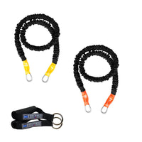 Thumbnail for Set of 2 bands 3lb and 7lb exercise bands with rubber handles. This beginner kit allows the user to use 3lbs, 7lbs or 10lbs by stacking both bands on the same set of handles. 