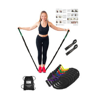 Thumbnail for Resistance Band Home Gym system with exercise bands that have handles built in. Comes with 2 anchors