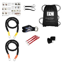 Thumbnail for Senior and rehab focused home gym with stackable bands, easy to grip handles, straps for those with a weak grip and to put your feet in, soft padded ankle and wrist cuffs and anchors. PLUS a workout guide. This is a great way to help seniors keep or gain mobility and get them active. 