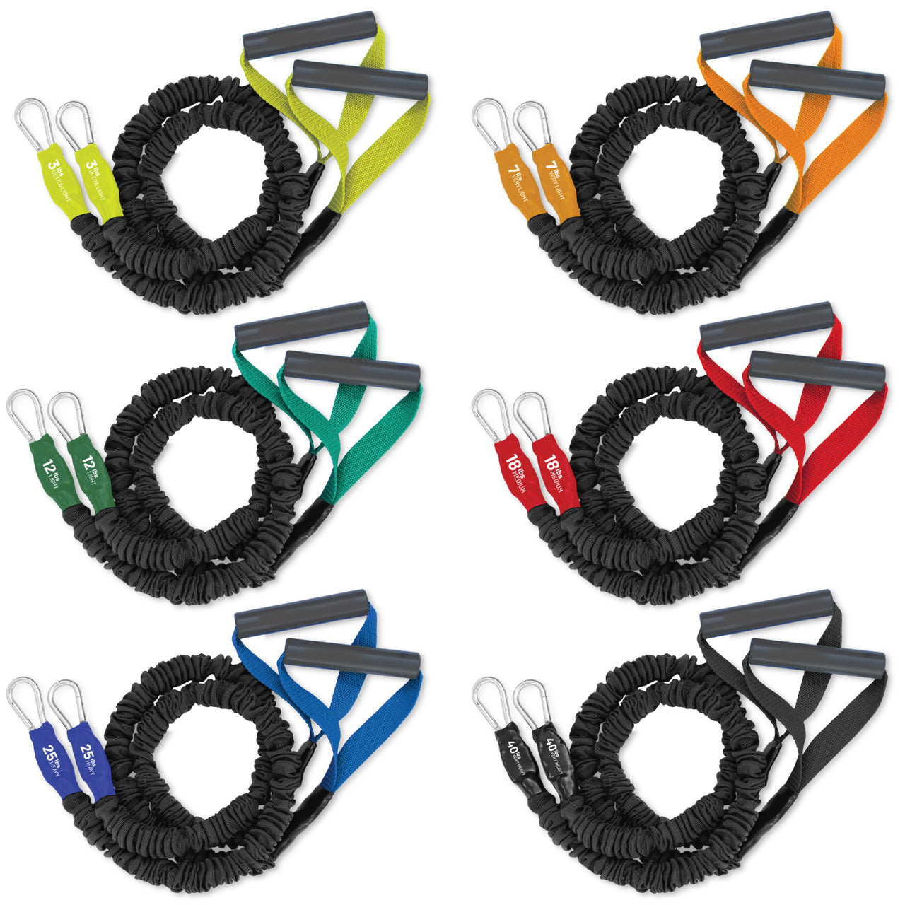 X-Over Shoulder and Arm Resistance Bands- 6 Pack (3lb/7lb/12lb/18lb/25lb/40lb)