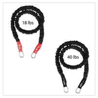 Thumbnail for Set of 2 resistance bands. Covered for Safety by FitCord. Made in America for quality and designed to last years. No Snap bands that are covered for safety. 18 lb Medium and 40 lb Very Heavy for a combined resistance level of 58 lbs. Use with other Body Sculpting bands in your home gym, your p90x class, your Hiit Training, Crossfit Training Box or resistance band bar