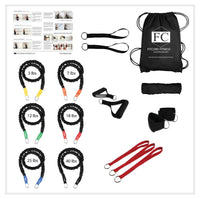 Thumbnail for American Made Resistance Band Home gym that includes 6 covered exercise bands with clips. The resistance levels range from 3lb Ultra Light to 40lb Very Heavy. This set includes Handles, Cuffs, Wrist/foot straps, Carry Bag, Anchors and Band wrap to keep bands together when in use.  Designed to be safe and will outlast all other bands on the market. Professional Quality Exercise Equipment for the every day person