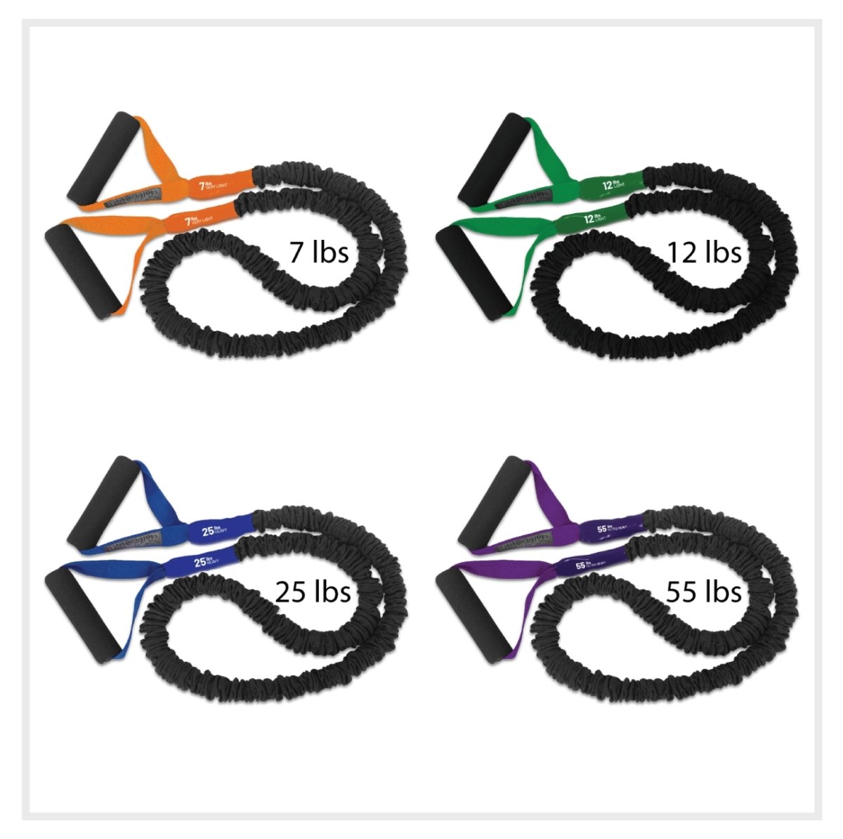 FitCord Resistance Bands 4-Pack (7lb/12lb/25lb/55lb) - FitCord Resistance Bands Professional resistance band for fitness coach personal trainers and gyms sold in bulk and made in America