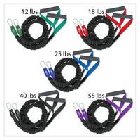 Thumbnail for X-Over Shoulder and Arm Resistance Bands- 5 Pack (12lb/18lb/25lb/40lb/55lb) - FitCord Resistance Bands COMPLETE AT HOME GYM FOR SHOULDERS AND ARMS AND DOOR ANCHOR COMPARE TO CROSSOVER SYMMETRY BUT BETTER QUALITY, LOWER PRICES AND MADE IN AMERICA
