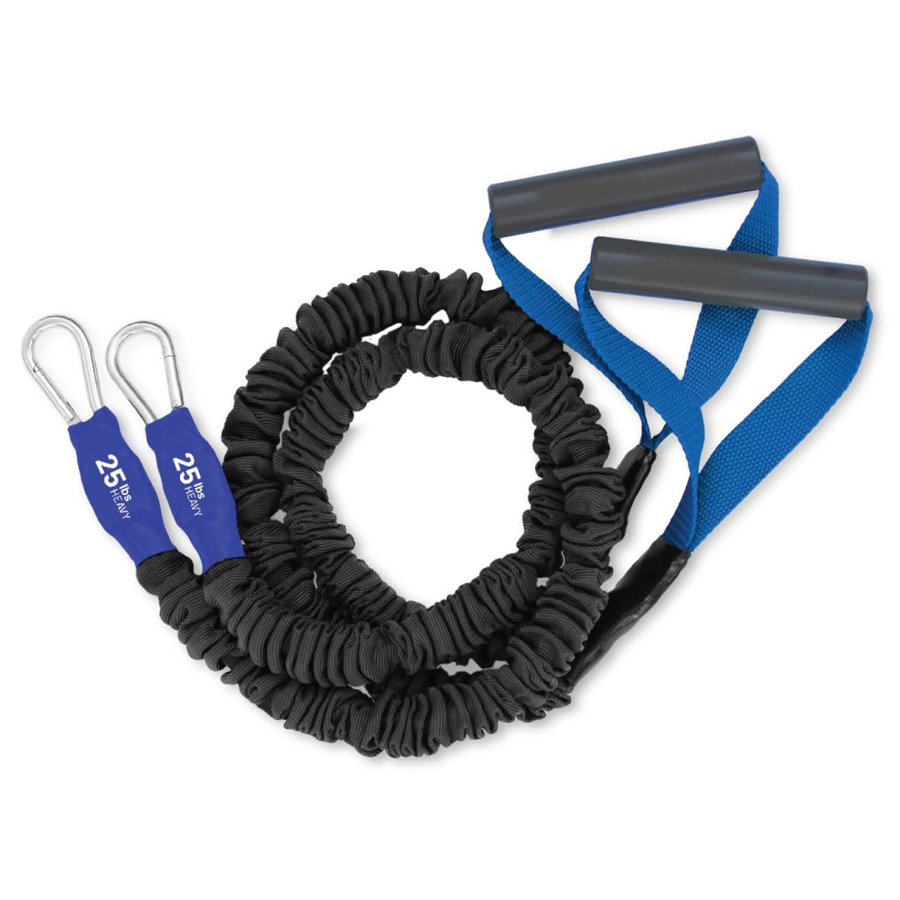 Our Heavy X-Over is an advanced fitness level set of resistance bands.  This set of bands has a handle and clips on each band  and is designed to make an X when crossed over. The important of the X shape is this unique band style will focus on the smaller, harder to reach muscles that support the bicep, tricep and chest muscles and will allow you to dead lift heavier free weights. Used by Crossfit Enthusiasts, Strength Trainers and Bodybuilders. 